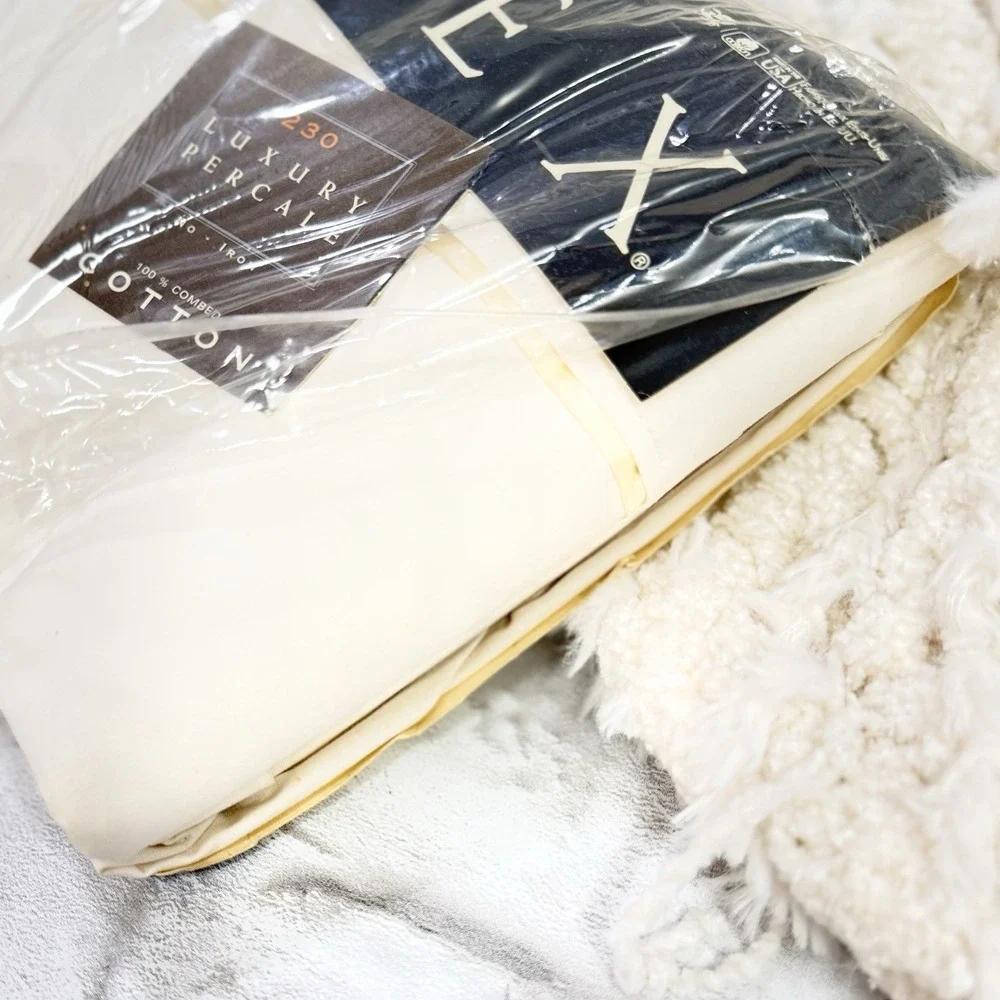 Vtg Martex 230 Luxury Percale Ivory Twin Sheet Set 100% Cotton Satin Accent